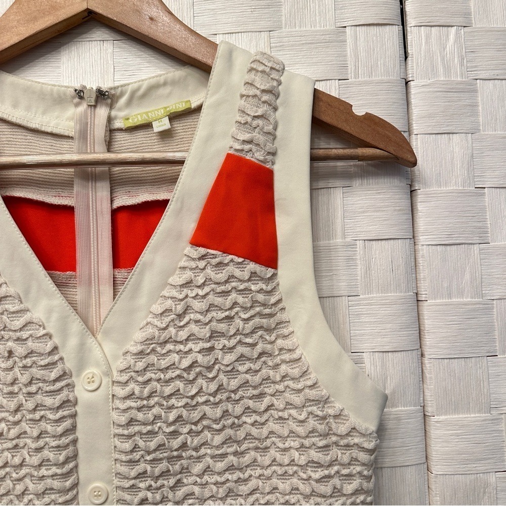 Gianni Bini Womens Colorblock Popcorn Knit Mini Dress Orange Navy Cream Size M - Picture 6 of 11